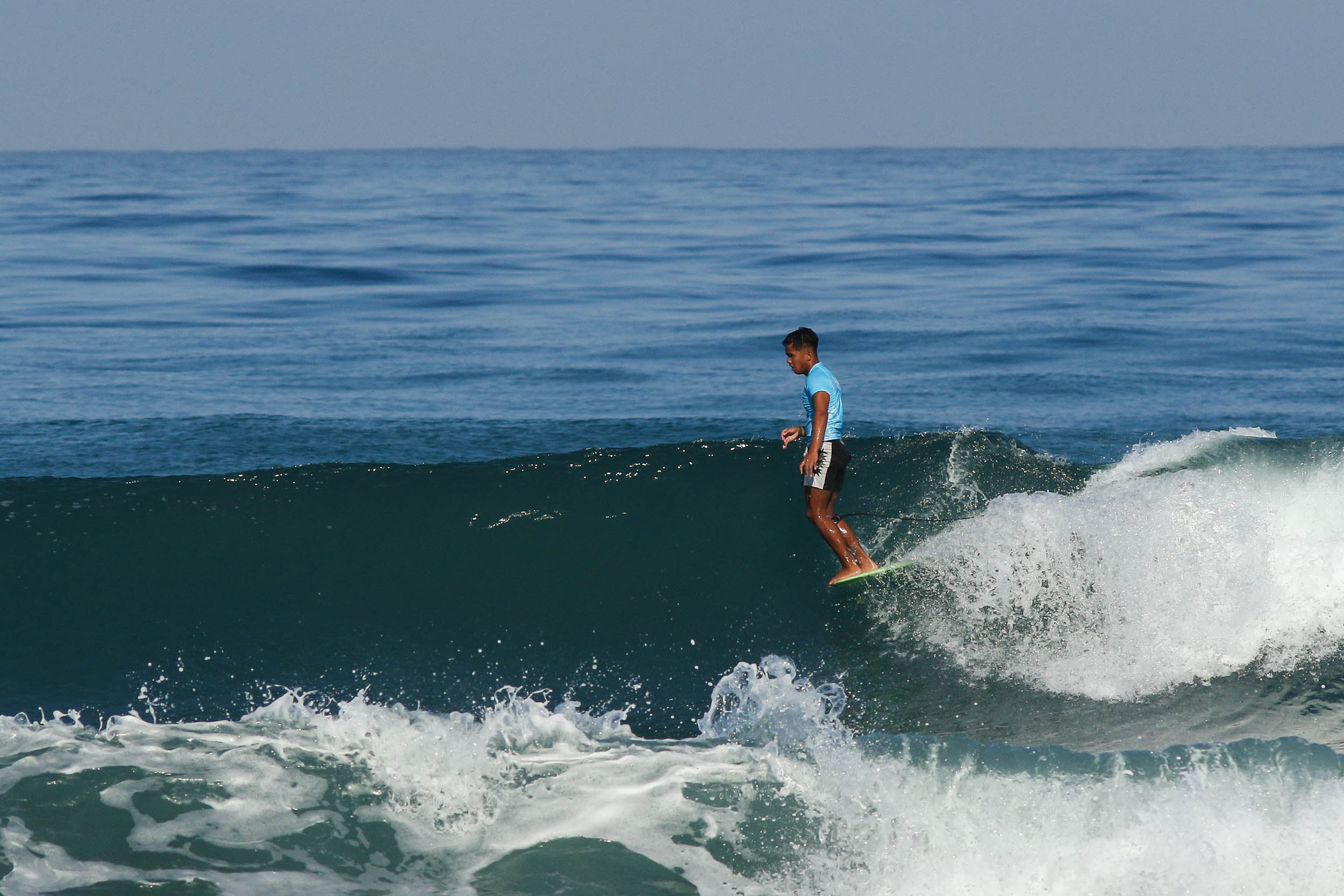 Local La Union surfer June Esquivel (PHL) collected two heat wins today, earning the first excellent score of the event along the way with this clean, committed nose-ride.